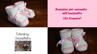 scarpine per neonato alluncinetto tutorial la tomaia [upl. by Ailla]