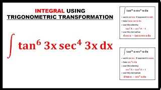 INTEGRAL OF TAN3XSEC3X  TRIGONOMETRIC TRANSFORMATION [upl. by Anirrok]