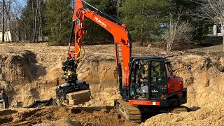 Setting Base Course Using a Kubota Kx0804 with Engcon Tilt rotator and CMP Hydra Grapple [upl. by Waiter113]