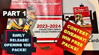 EARLY RELEASE 202324 UPPER DECK TIM HORTONS HOCKEY CARDS OPENING 100 PACKS  CONTEST GIVEAWAY [upl. by Tesil]