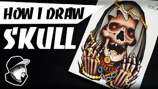 HOW I DRAW SKULL  Neo Traditional TATTOO Design [upl. by Essyle]