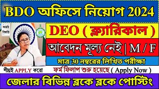 রাজ্যের BDO অফিসে DEO পদে নিয়োগ শুরু  WB BDO Office Recruitment 2024  WB Jobs  bdo job [upl. by Lavinia532]