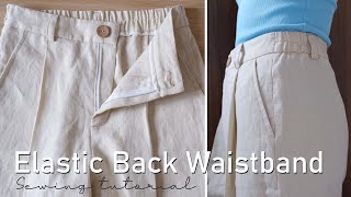 How To Sew Half Elastic Waistband  Elastic Back Trousers Sewing Tutorial [upl. by Cloutman988]