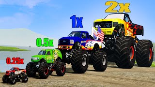 Big vs Medium vs Small Monster Trucks 3  Beamng drive [upl. by Jerrine]