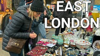 East London Walking Tour Spitalfields Market Street Food Antiques and Flea Market London Market [upl. by Ronnholm233]