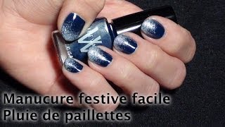 Tutoriel manucure festive facile  Pluie de paillettes et cobalt [upl. by Notgnirrab]