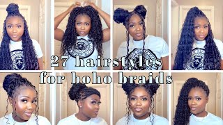 27 WAYS TO STYLE BOHO BOX KNOTLESS BRAIDS  STEP BY STEP TUTORIAL howto bohoboxbraids hairstyle [upl. by Anton949]