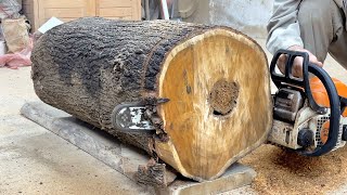 See How An Experienced Young Carpenter Turned A Rotten Log Into A Thousand Dollar Coffee Table [upl. by Bobbee977]