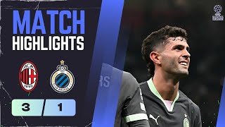 Milan 31 Club Brugge Reijnders Double Seals Milans Victory in Champions League Clash [upl. by Lorant]