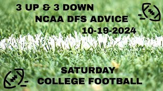 3 Up amp 3 Down  Saturday College Football DFS Advice [upl. by Alpheus584]