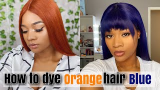 HOW TO DYE A ORANGE WIG BLUE  HOW TO REMOVE DYE FROM WIG USING BAKING SODA [upl. by Alemak153]