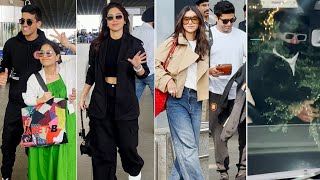 Shweta Tripathi Bhumi Pednekar Shibani Dandekar Farhan Akhtar Ranveer Singh Spotted At Airport [upl. by Idaf]