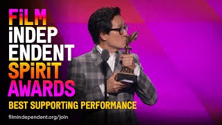 KE HUY QUAN wins SUPPORTING PERFORMANCE at the 2023 Film Independent Spirit Awards [upl. by Arrak]