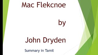 summary of Mac Flecnoe John Dryden summary in Tamil [upl. by Anitsirk]