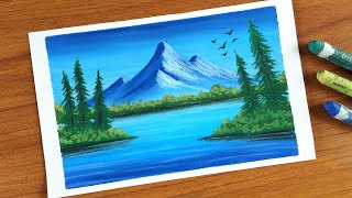 Easy Oil Pastel Landscape painting for beginners  MOUNTAIN SCENERY  Oil Pastel Drawing [upl. by Kcirdahc758]