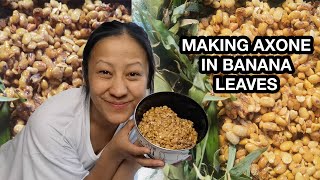 MAKING AXONE IN BANANA LEAVES AND BAMBOO LEAVESHOW TO MAKE FERMENTED SOY BEAN EASY RECIPE [upl. by Paluas]