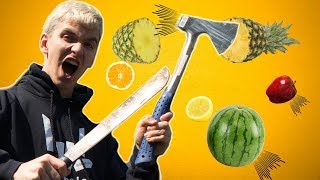 FRUIT NINJA TRICK SHOT CHALLENGE vs STEPHEN CARTER and LIZZY SHARER [upl. by Aitnohs837]