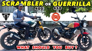 WHAT SHOULD YOU BUY TRIUMPH SCRAMBLER 400 OR ROYAL ENFIELD GUERRILLA 450  PRICE DIFFERENCE [upl. by Odericus]