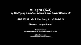 Allegro K3 by Mozart arr Blackwell Piano accompaniment ABRSM Grade 2 Clarinet [upl. by Terrel]