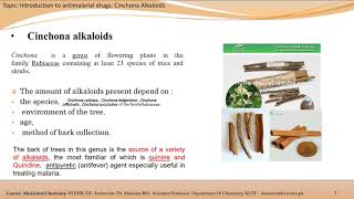 Faculty157PHR702KUST20201L5V5 Antimalarial drugsCinchona By DrAhtaram Bibi [upl. by Ligriv]