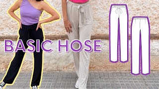 lässige Hose nähen aus Jersey mit Bindeband  Nähanleitung Basic Pants  Gr 32  50 [upl. by Assek]