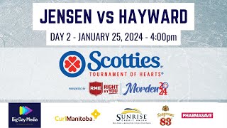 JENSEN vs HAYWARD  2024 Scotties Tournament of Hearts Presented by RME Day 2 [upl. by Hpeseoj436]