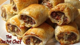 Cheesy Beef and Bacon Sausage Rolls  One Pot Chef [upl. by Seton]