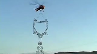 Erickson Powerline  Air Crane Lattice Tower Construction Project [upl. by Revilo]