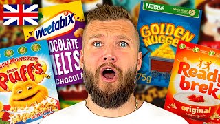 Americans Try WEIRD British BREAKFAST Cereals [upl. by Kcub847]