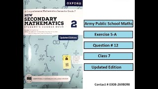 Exercise 5A Q12 Updated Edition Class 7 Mathematics Number Pattern General Term APS [upl. by Nuavahs249]