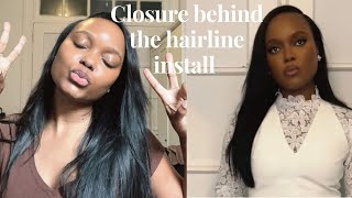 How to do a closure behind the hairline install viralhairstyles closureinstall haircare [upl. by Maureen]