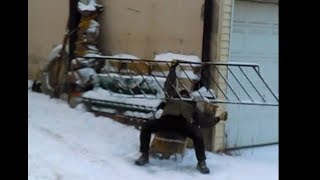 RoboJack works out with iron railing in 17 degree weather in Hazleton Pa [upl. by Milla674]