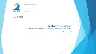 Lecture 15 Atome excitation et ionisation de latome dhydrogène par un photon [upl. by Ameehsat]