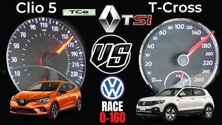 Vw T Cross 10 tsi 95 Hp VS Renault Clio 5 10 Tce 100hp 0 160 hız deneme yarışı inceleme [upl. by Pell]