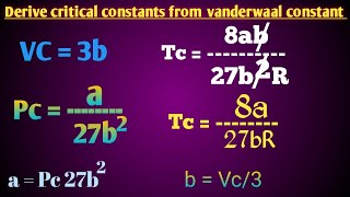 Derive critical constants from vanderwaal constant tamil  Gaseous state [upl. by Acirem]