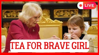 QUEENS SUPPORT QUEEN CAMILLA HOSTS TEA PARTY FOR BRAVE LITTLE GIRL [upl. by Arteid]