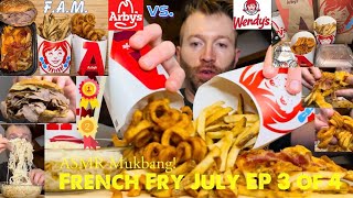 ASMR Mukbang Wendy’s vs Arby’s Baconator Fries NaturalCut Fries Curly Fries Double Roast Beef [upl. by Daht]