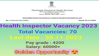 Health Inspector Vacancy 2023  Total Post  70 [upl. by Deibel]