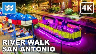 4K San Antonio River Walk at Night  Virtual Walking Tour amp Travel Guide 🎧 [upl. by Ayor]