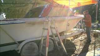 3 Boat Restoration 1973 Fiberform Fiberglass Delamination amp primer part 3 of 7 [upl. by Ailehc]