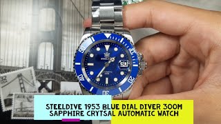 Steeldive 1953 Blue Dial Diver 300M Sapphire Crytsal Automatic Watch [upl. by Annad]