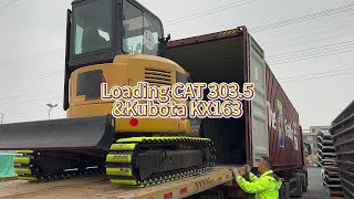 Shipping  CAT 3035E CR and Kubota KX165 to Europe  ShiWen Construction Machinery Co [upl. by Luemas]