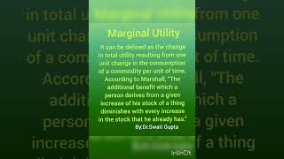 Marginal Utility by DrSwati Gupta economics management commerce  Easy explanation in one minute [upl. by Trevah]