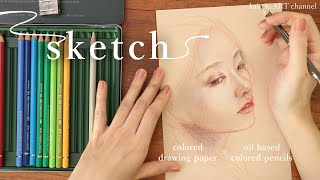 色鉛筆で人物スケッチ✍顔の描き方 肌の塗り方 Sketch with Oil Based Colored Pencils How to draw the face and color skin [upl. by Nohsreg724]