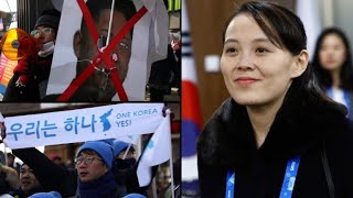 Kims Schwester in Südkorea eingetroffen  Proteste beider Lager [upl. by Merril507]