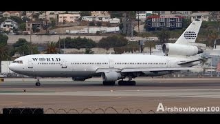 Rare World Airways McDonnell Douglas MD11 Takeoff San Diego [upl. by Ecnal207]