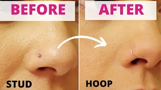 How to change nose stud to nose hoop First time changing nose ring [upl. by Delogu]