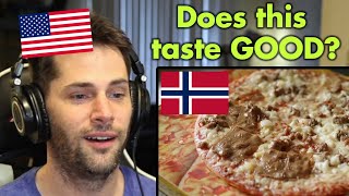 American Reacts to Putting Norwegian Brunost on Pizza Alt for Norge [upl. by Sualk709]