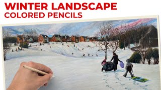 Drawing a Winter Landscape with Colored Pencils and PanPastel [upl. by Eamanna]