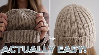 EASY Rib Knit Hat Tutorial for New Knitters [upl. by Iht279]